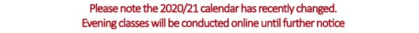note about the evening classes calendar